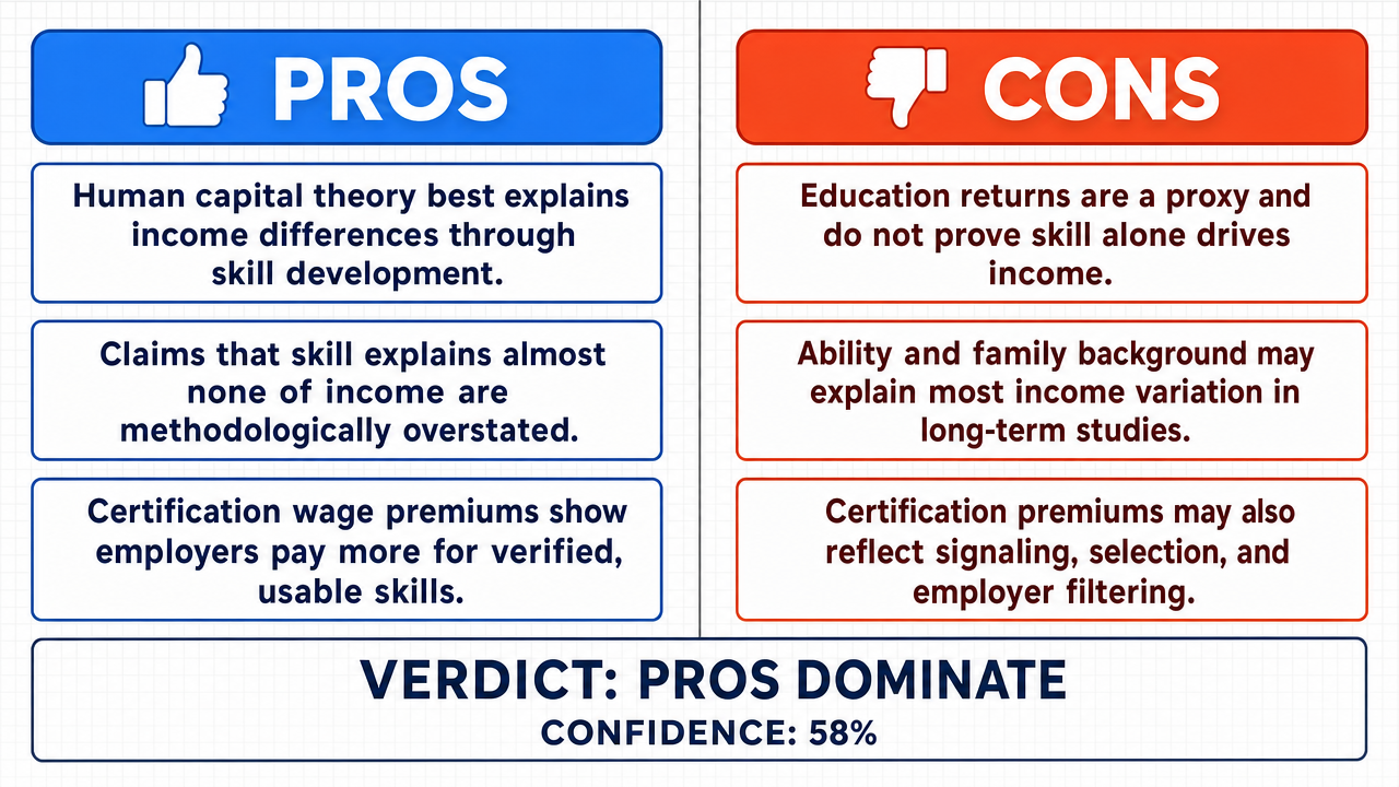 AI Debate Infographic: The ability to generate income is primarily a function of skill development…