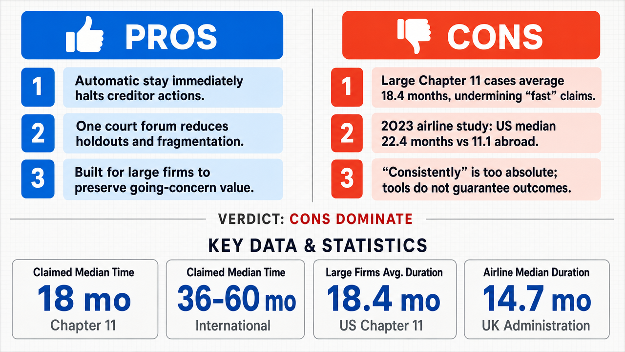 AI Debate Infographic: The US Chapter 11 system, unlike international bankruptcy frameworks…