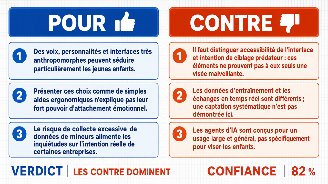 AI Debate Infographic: Les agents IA sont principalement conçus pour attirer les jeunes enfants…