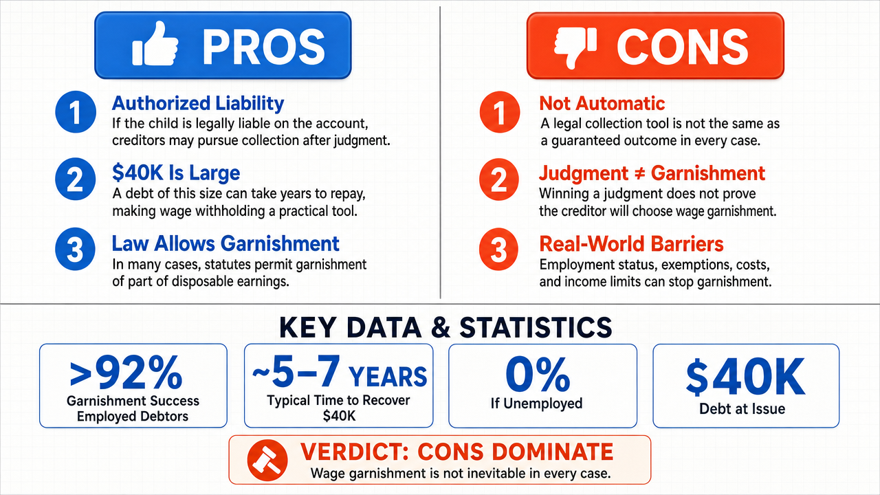 AI Debate Infographic: A $40,000 debt originating from a parent's misuse of a child's credit will…