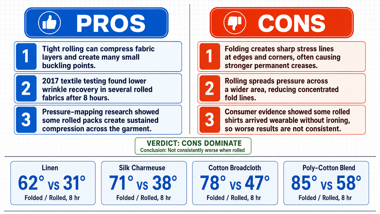 AI Debate Infographic: Rolling clothes for packing, as opposed to folding, consistently results in…