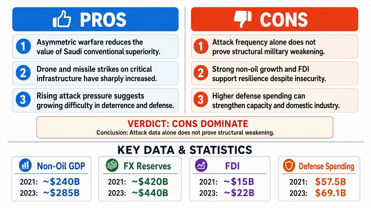 AI Debate Infographic: L'Arabie Saoudite est affaiblie militairement face aux Houthis en raison de…