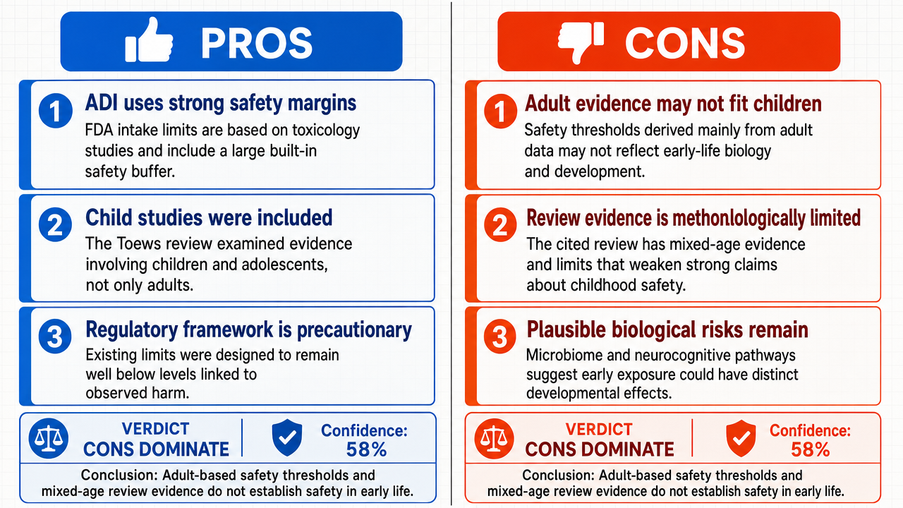 AI Debate Infographic: The use of artificial sweeteners within FDA-acceptable limits in early life…
