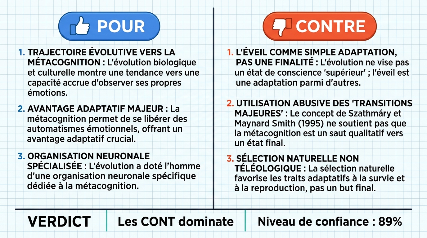 AI Debate Infographic: L'éveil, conçu comme la conscience qui observe les émotions sans s'y…