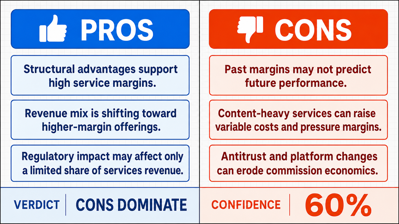 AI Debate Infographic: Apple's gross margin on services will remain above 70% in fiscal year 2026.