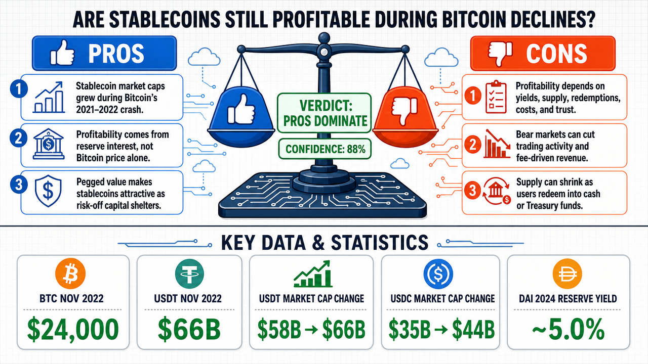 AI Debate Infographic: Stablecoins remain profitable and economically attractive during periods of…
