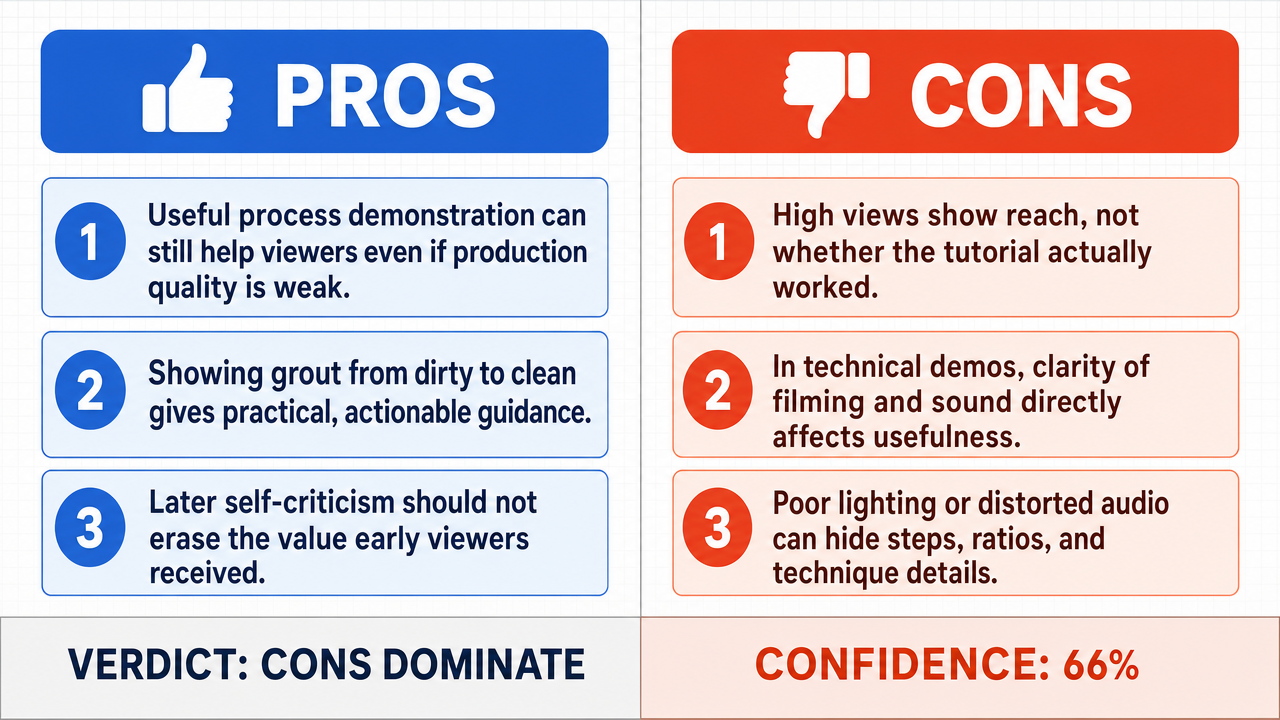 AI Debate Infographic: The speaker's early content demonstrating grout cleaning effectively…