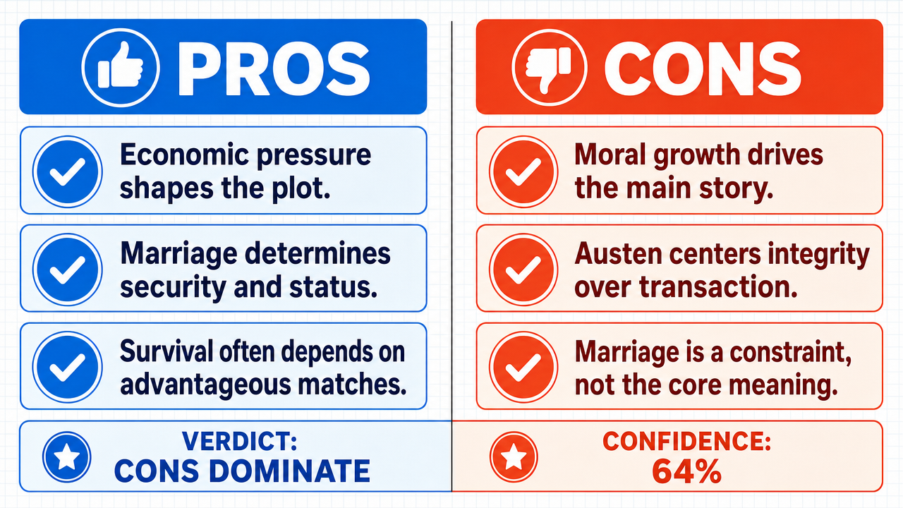 AI Debate Infographic: Jane Austen novels are fundamentally about the 'hard materialistic brass…