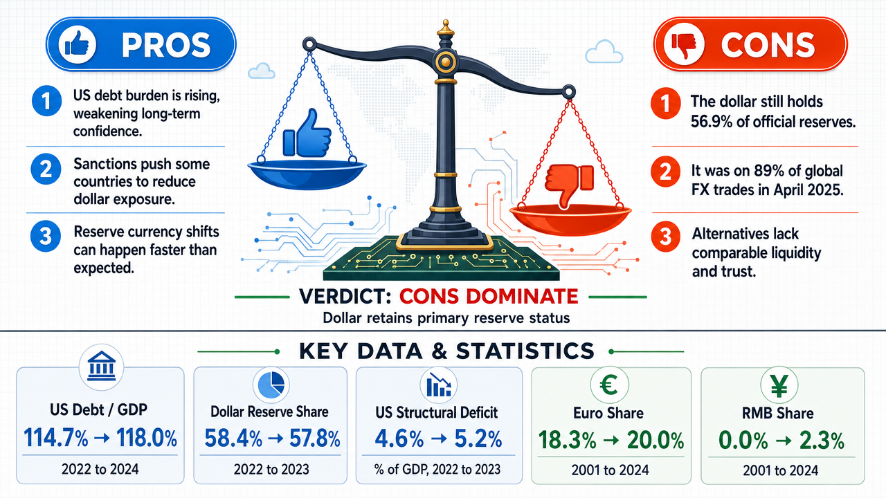 AI Debate Infographic: Will the United States dollar lose its status as the primary global reserve…