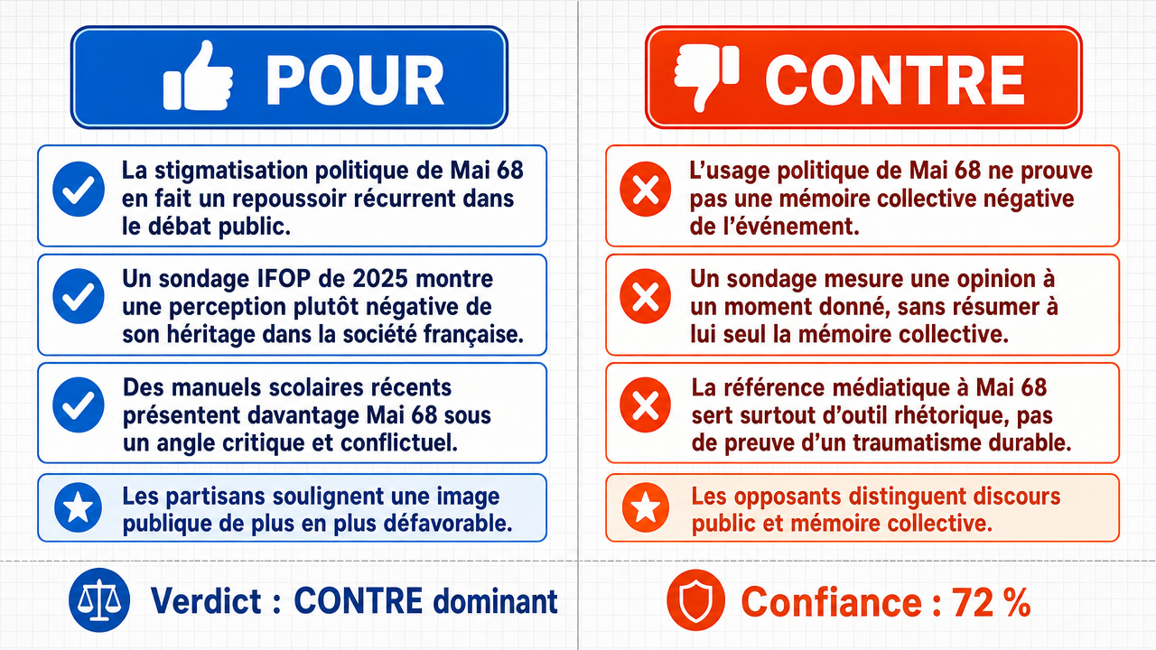 AI Debate Infographic: Mai 68 est un événement qui hante les esprits de manière négative en 2026.