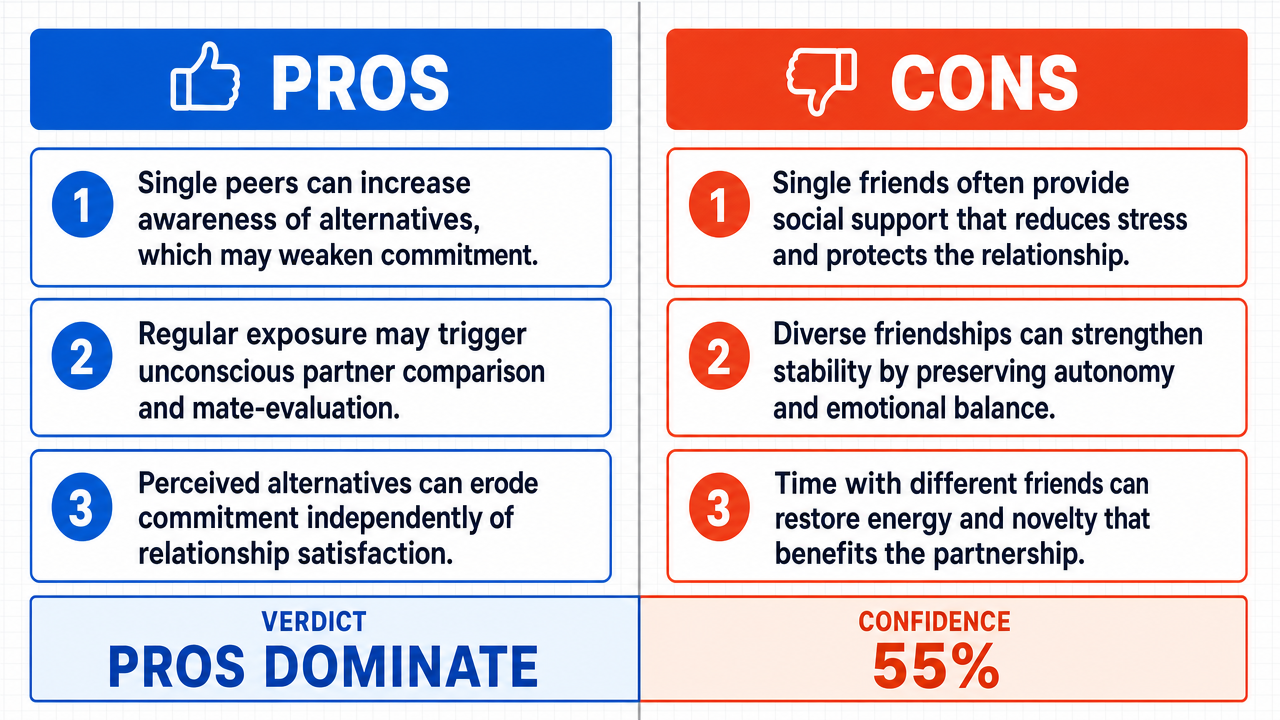 AI Debate Infographic: Does frequently socializing with single friends threaten the stability of a…