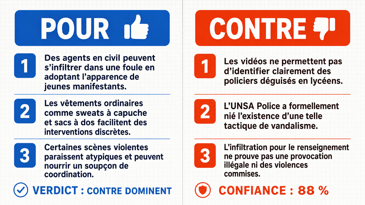 AI Debate Infographic: Des policiers se déguisent en lycéens pour commettre des actes de violence…