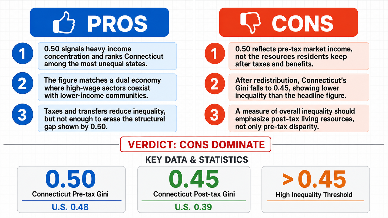 AI Debate Infographic: Connecticut's Gini coefficient of approximately 0.50 accurately reflects…