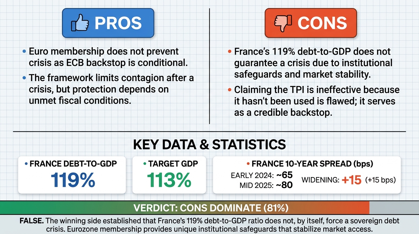 AI Debate Infographic: France's public debt, currently at 119% of GDP, will inevitably lead to a…