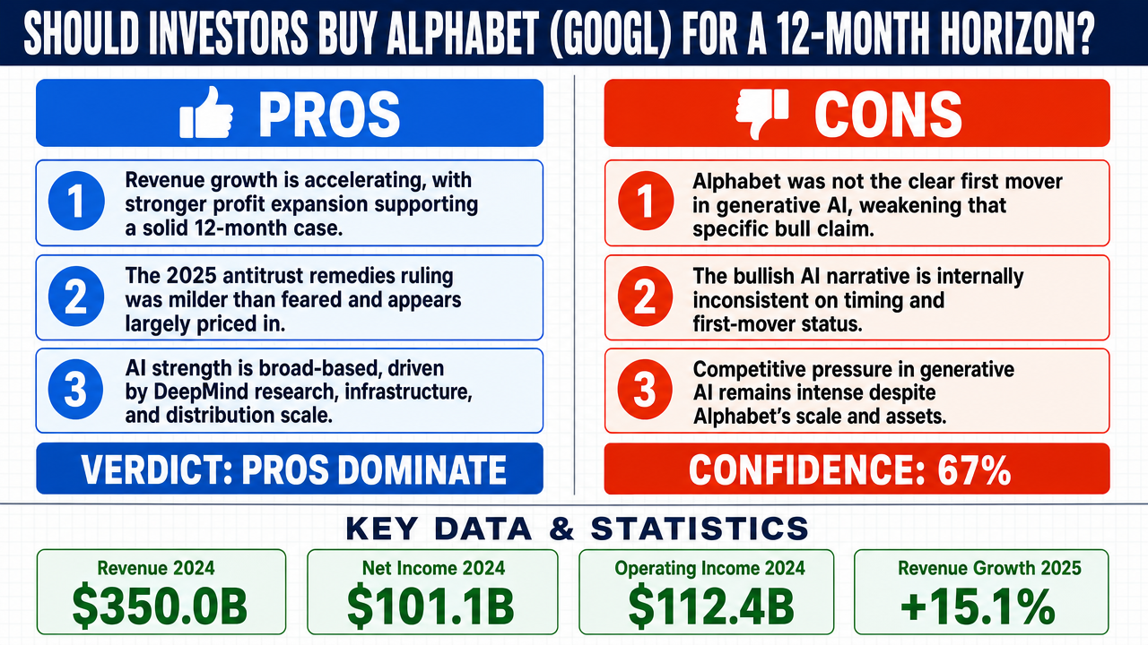 AI Debate Infographic: Should you invest in GOOGL for a 12-month investment?