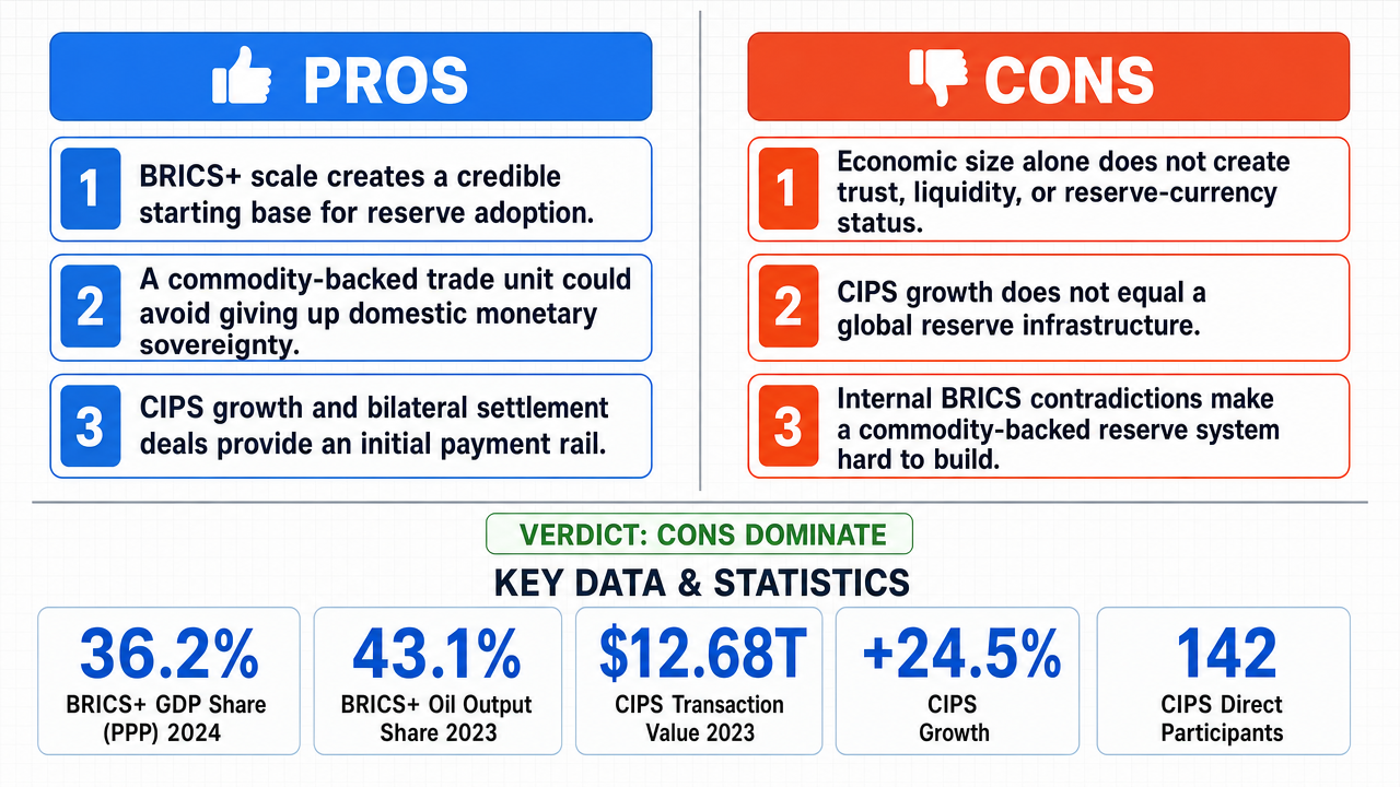 AI Debate Infographic: BRICS nations will successfully establish a new commodity-backed reserve…