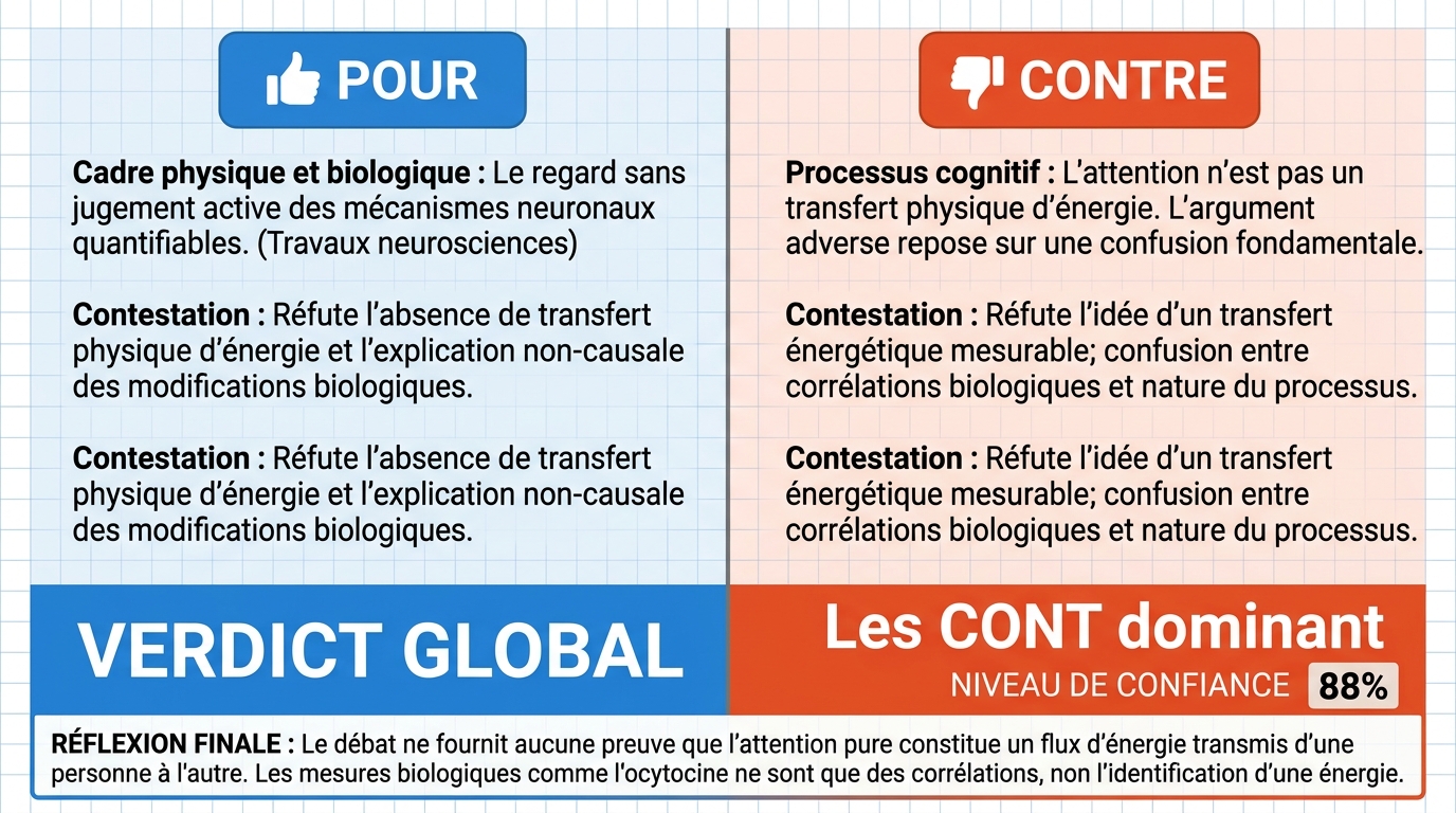 AI Debate Infographic: L'attention pure, définie comme le fait de regarder autrui sans jugement ni…