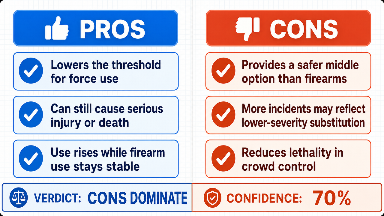 AI Debate Infographic: The use of less-lethal weapons by police forces globally constitutes an…
