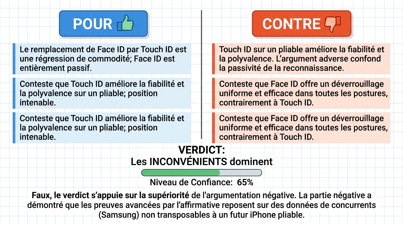 AI Debate Infographic: Le remplacement de Face ID par Touch ID sur le premier smartphone pliable…
