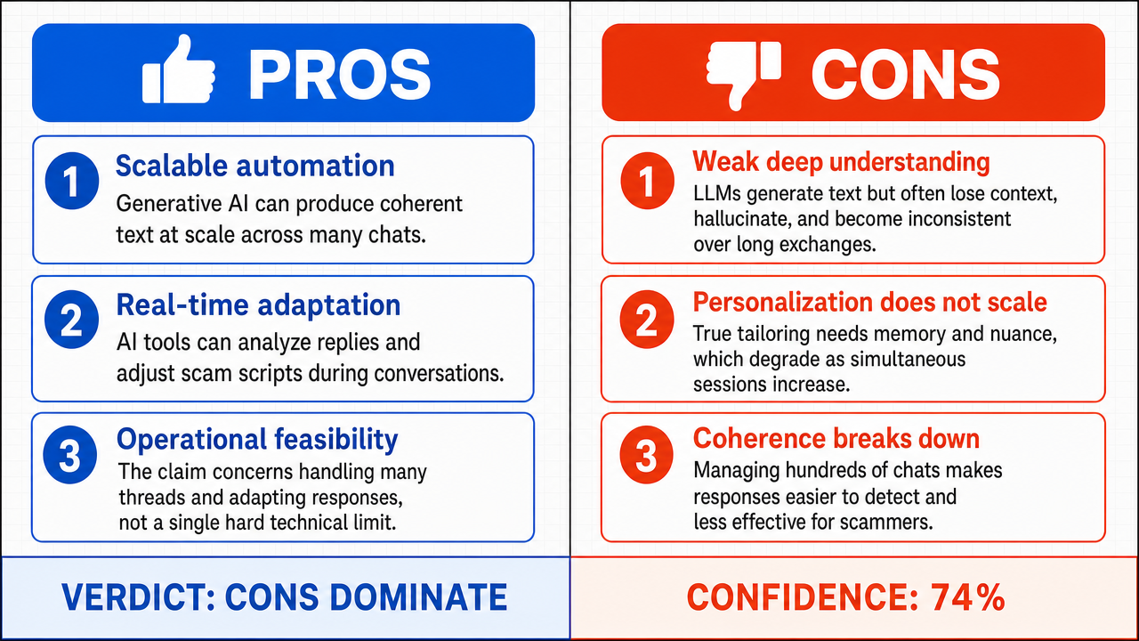 AI Debate Infographic: L'IA permet aux escrocs de gérer des centaines de conversations simultanées…