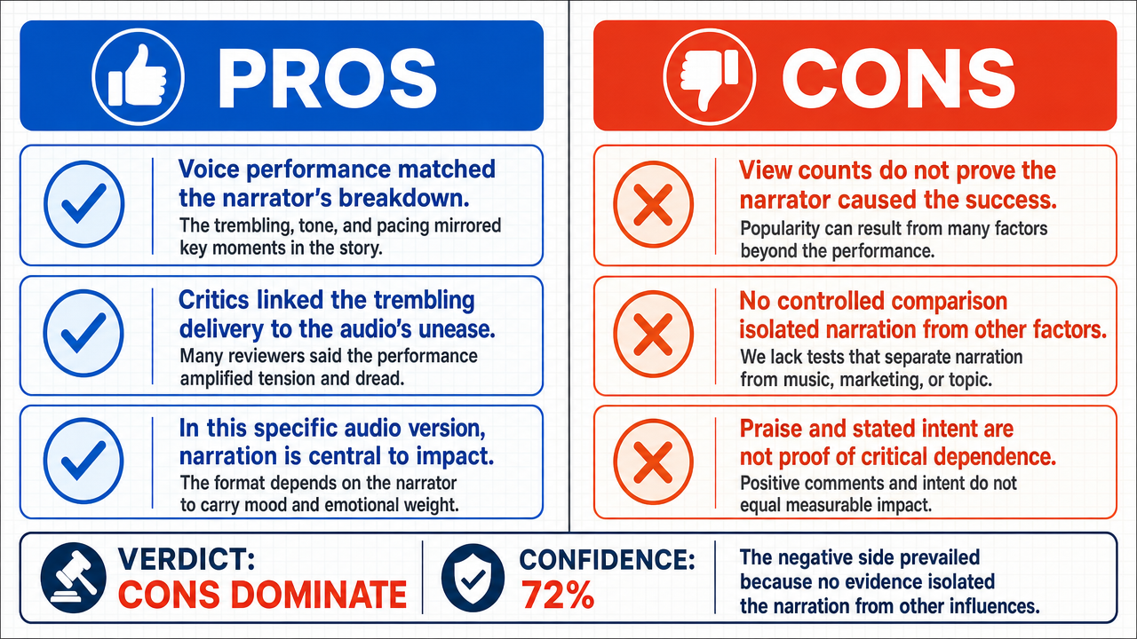AI Debate Infographic: The short horror story's success was critically dependent on Doug Jones's…