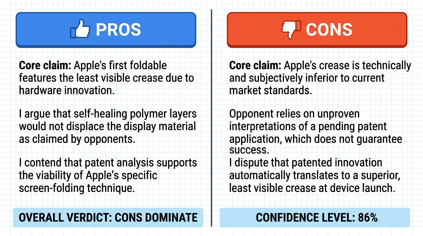 AI Debate Infographic: La pliure de l'écran du premier smartphone pliable d'Apple est la moins…