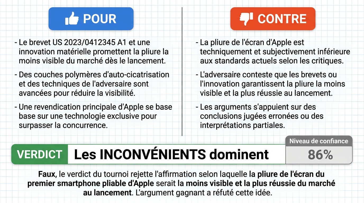 AI Debate Infographic: La pliure de l'écran du premier smartphone pliable d'Apple est la moins…