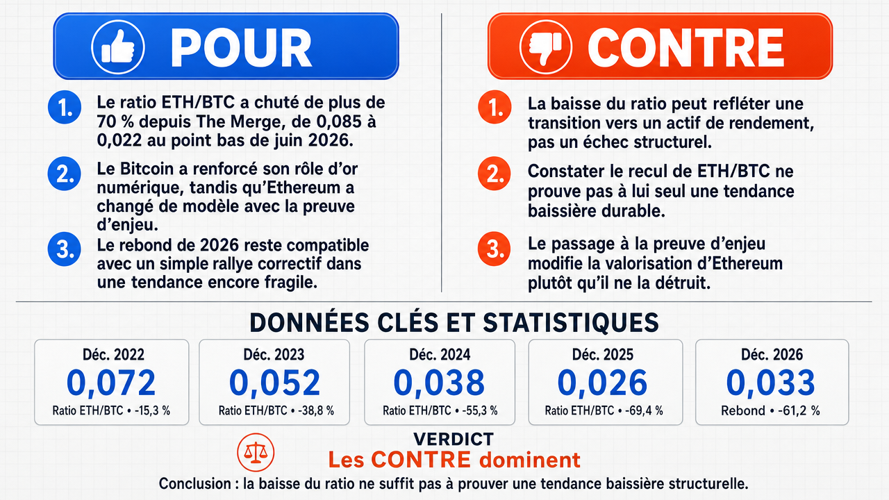 AI Debate Infographic: L'Ethereum est dans une tendance baissière par rapport au Bitcoin depuis…