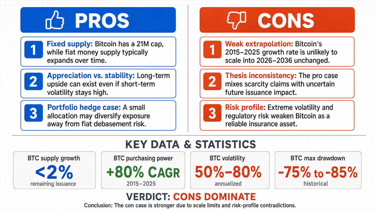 AI Debate Infographic: Bitcoin will outperform all current fiat assets in value appreciation over…