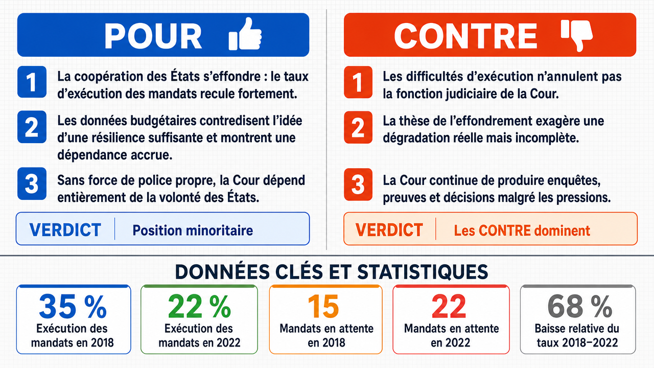 AI Debate Infographic: La Cour pénale internationale est devenue un 'tapis rouge à l'impunité' en…
