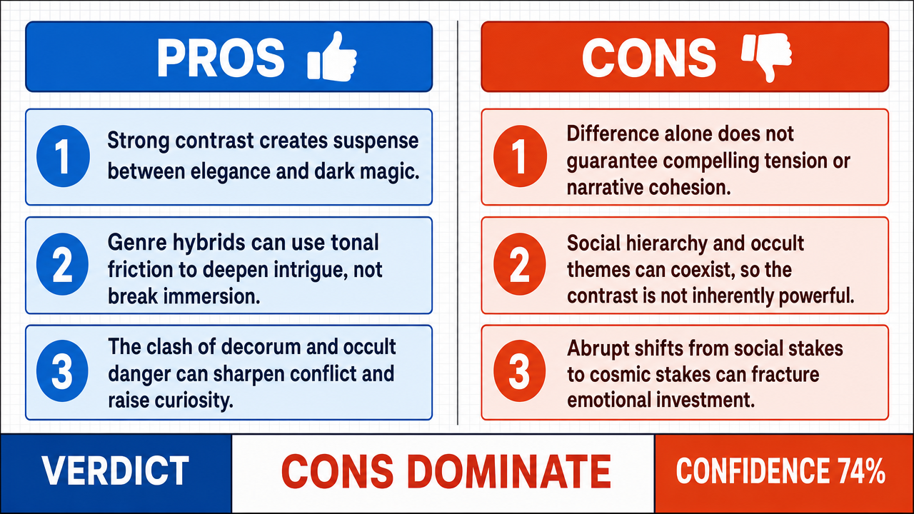 AI Debate Infographic: The combination of 'ballroom courtships' and 'occult rituals' in 'Sagas of…