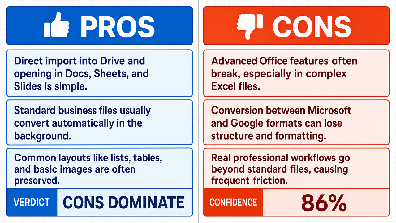 AI Debate Infographic: Working with Microsoft Office files within Google's productivity suite is a…