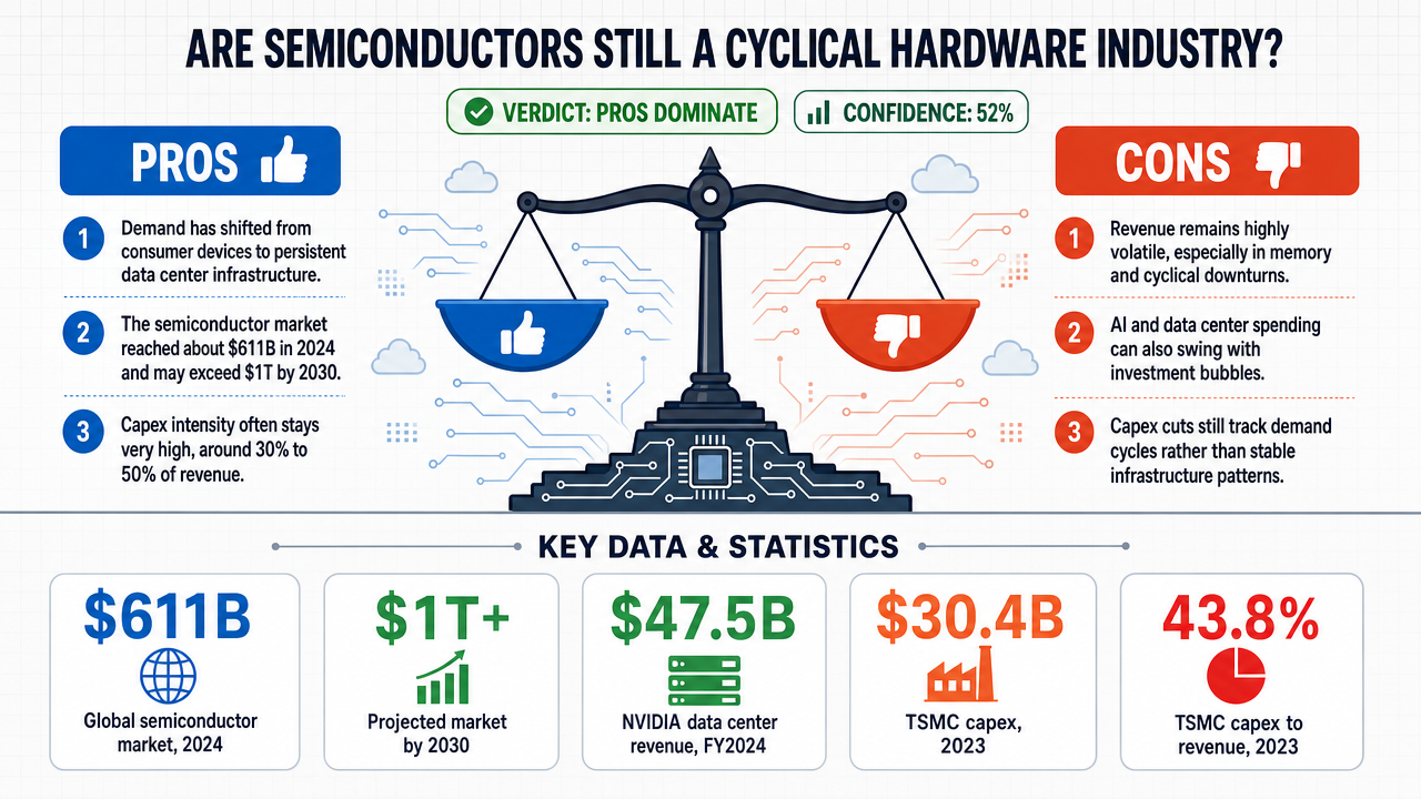 AI Debate Infographic: TRUE or FALSE: The semiconductor sector has become a structural…