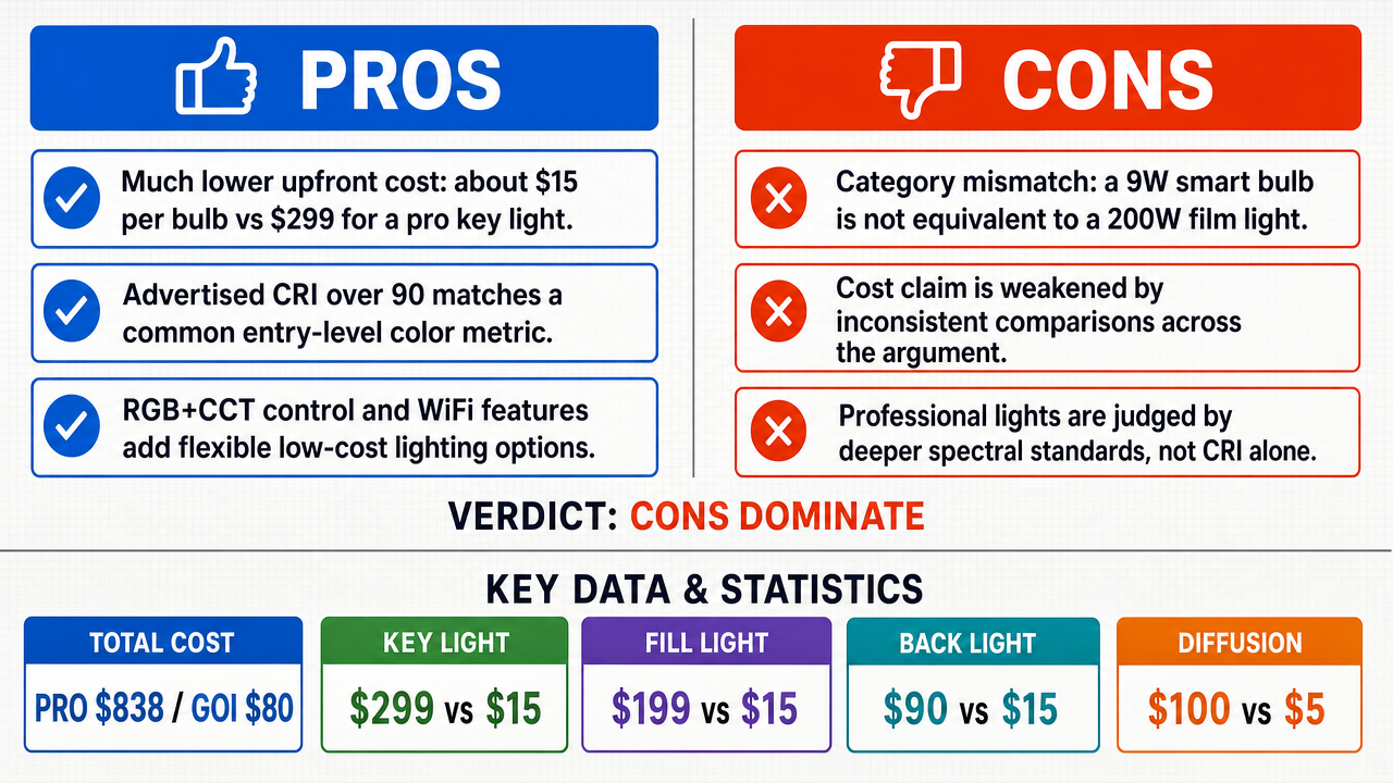 AI Debate Infographic: Using GOI smart lights as DIY film lights provides a superior and…