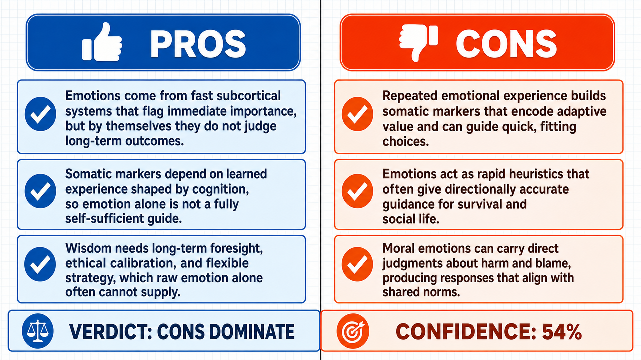 AI Debate Infographic: Do human emotions inherently lack wisdom and direction without cognitive…