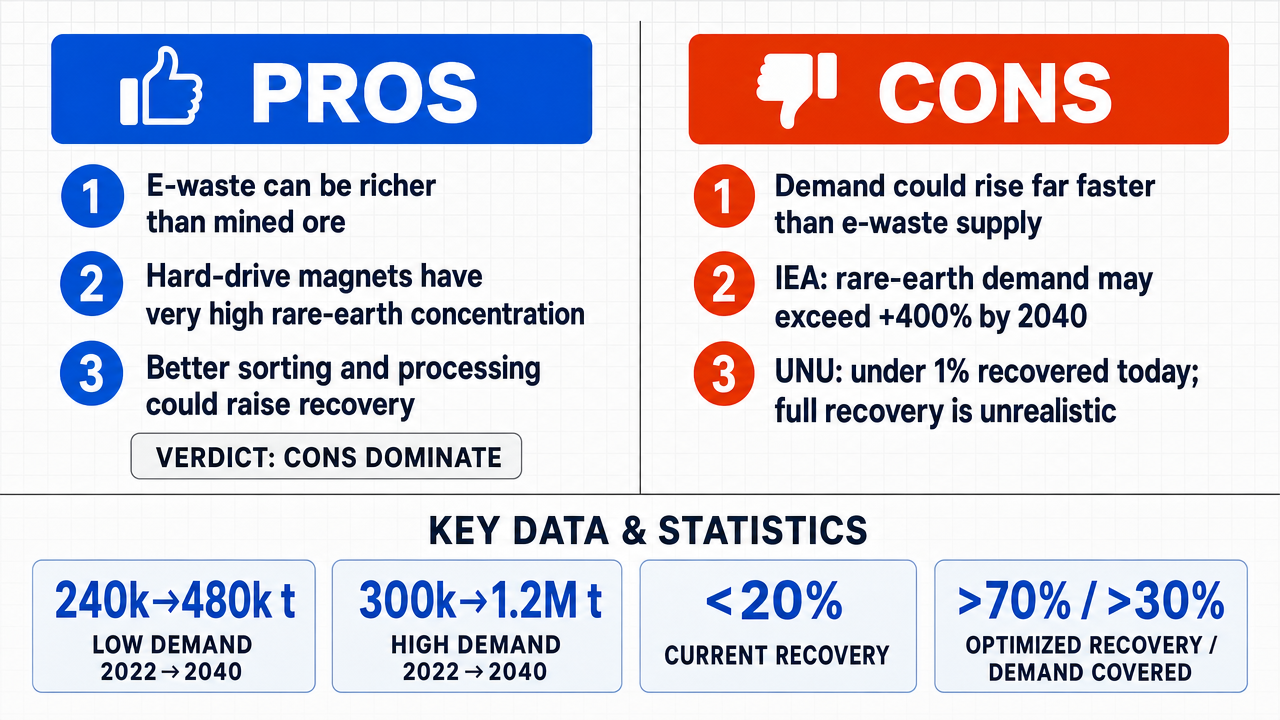 AI Debate Infographic: Le recyclage des déchets électroniques (e-déchets) peut satisfaire une part…