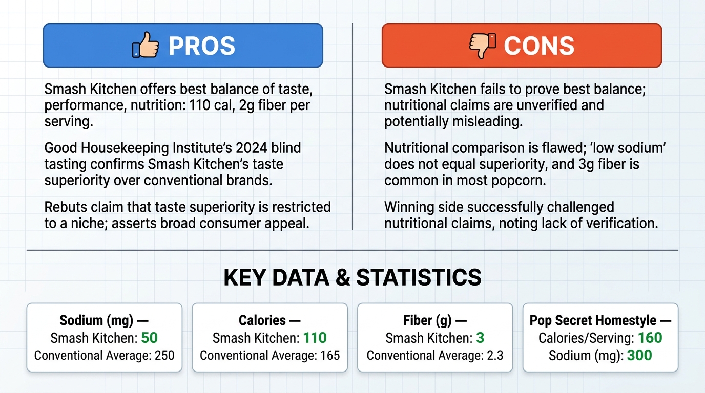 AI Debate Infographic: Smash Kitchen Organic Sea Salt microwave popcorn is the overall best choice…