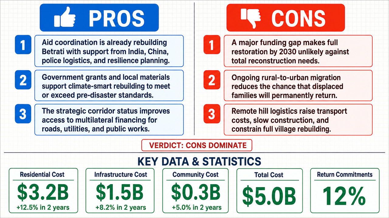 AI Debate Infographic: Will the Nepalese village of Betrati be fully rebuilt and repopulated by…