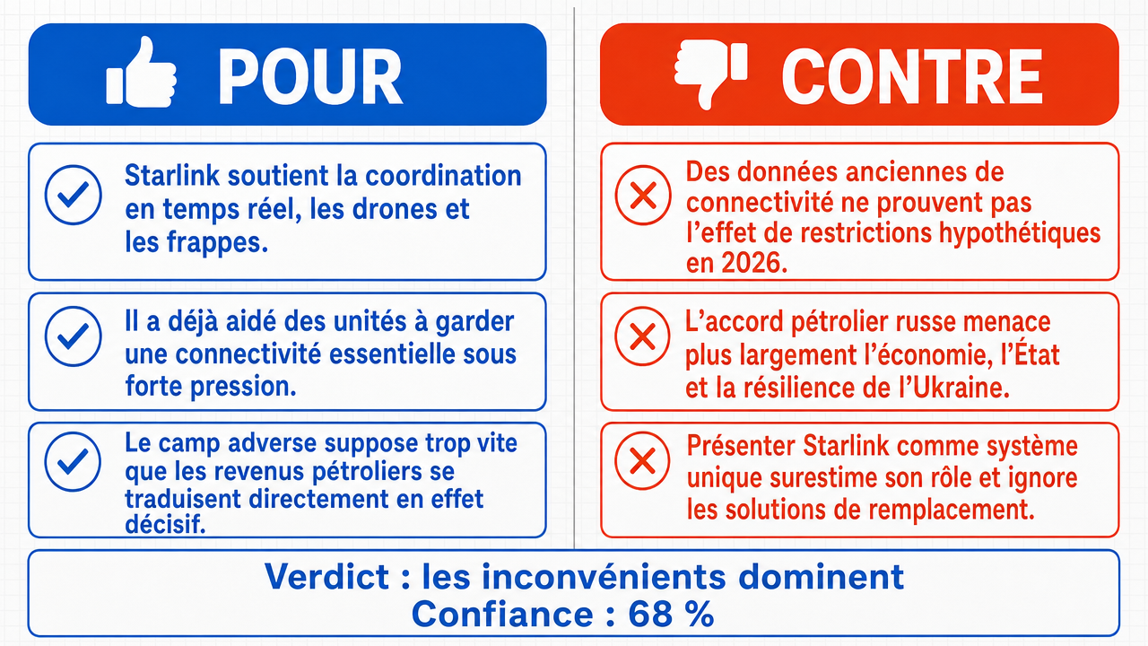 AI Debate Infographic: Les restrictions de Starlink imposées à l'Ukraine en 2026 sont pires pour…