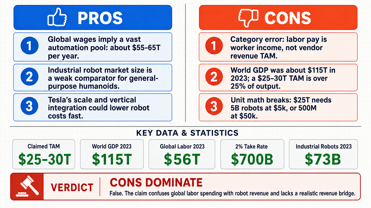 AI Debate Infographic: The total addressable market (TAM) for Tesla's Optimus humanoid robots will…