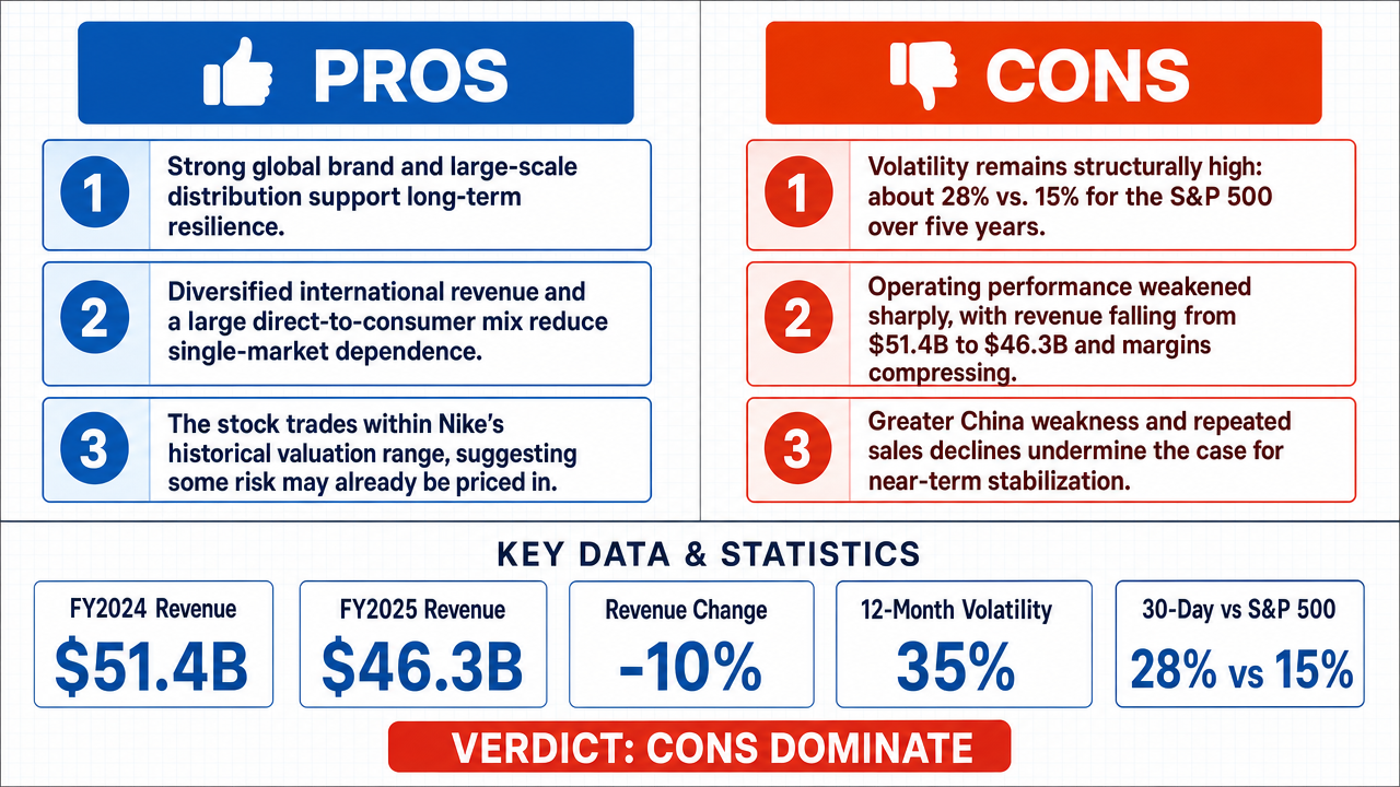 AI Debate Infographic: Nike's stock will stabilize by 2028.