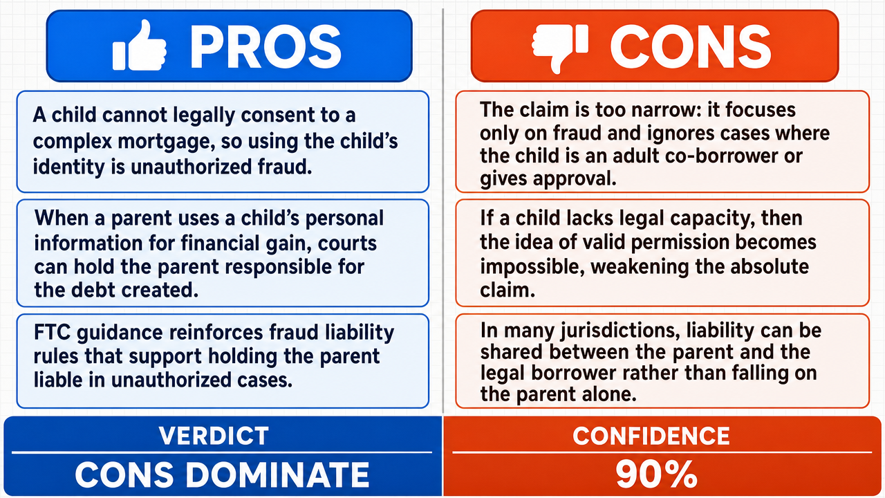 AI Debate Infographic: A parent who uses their child's credit to finance a house in another…