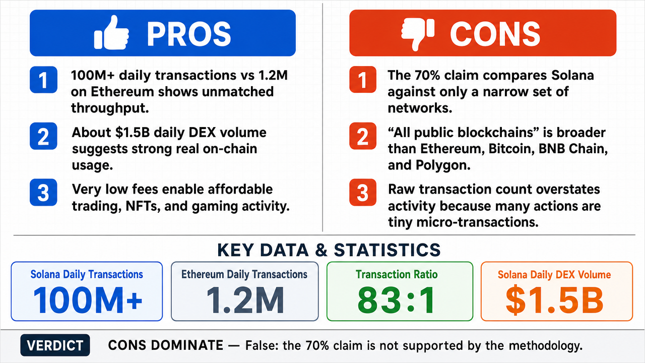 AI Debate Infographic: 70% of all blockchain activity occurs on the Solana network.