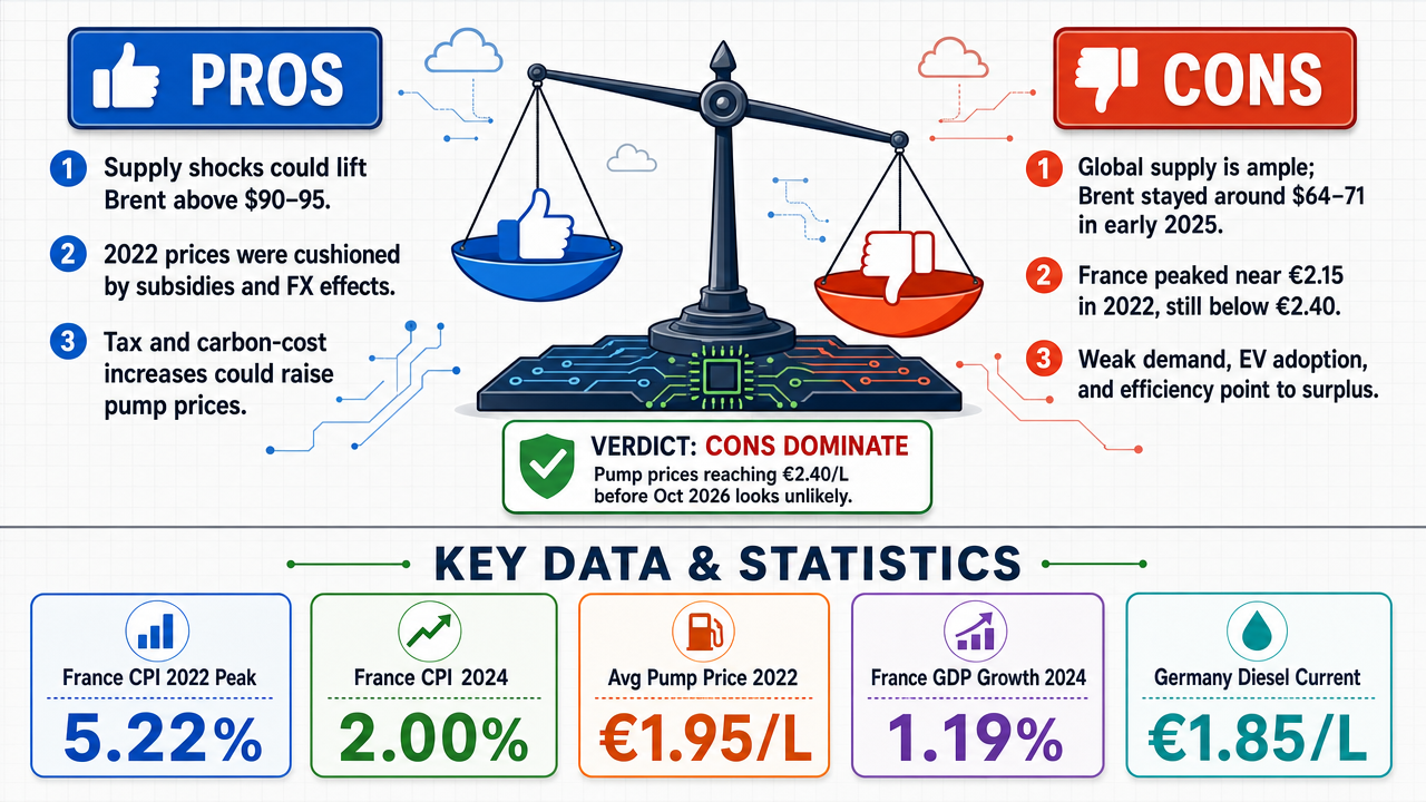 AI Debate Infographic: Est-ce que le prix à la pompe en France va augmenter à 2.4 EUR le litre…