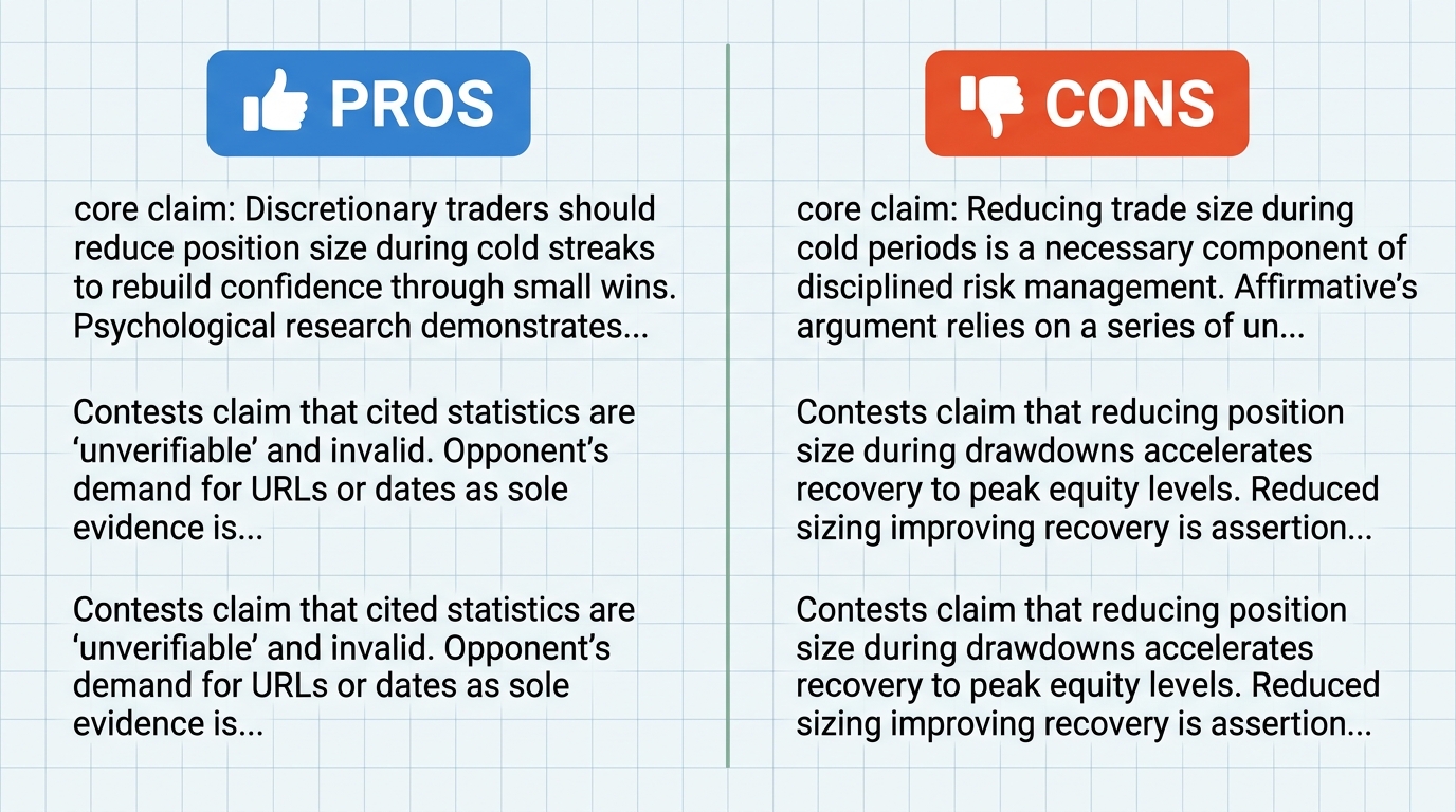 AI Debate Infographic: Discretionary traders should reduce their trading size during a 'cold'…