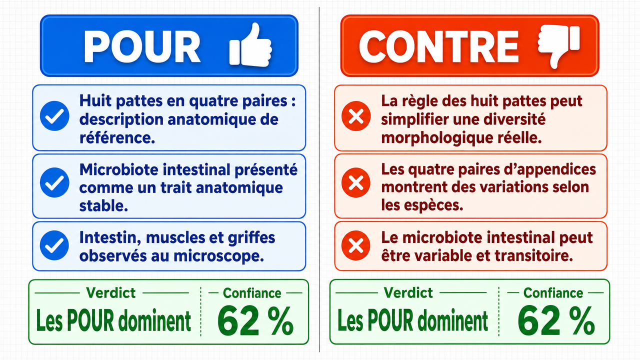 AI Debate Infographic: Le tardigrade terrestre possède huit pattes, organisées en quatre paires…