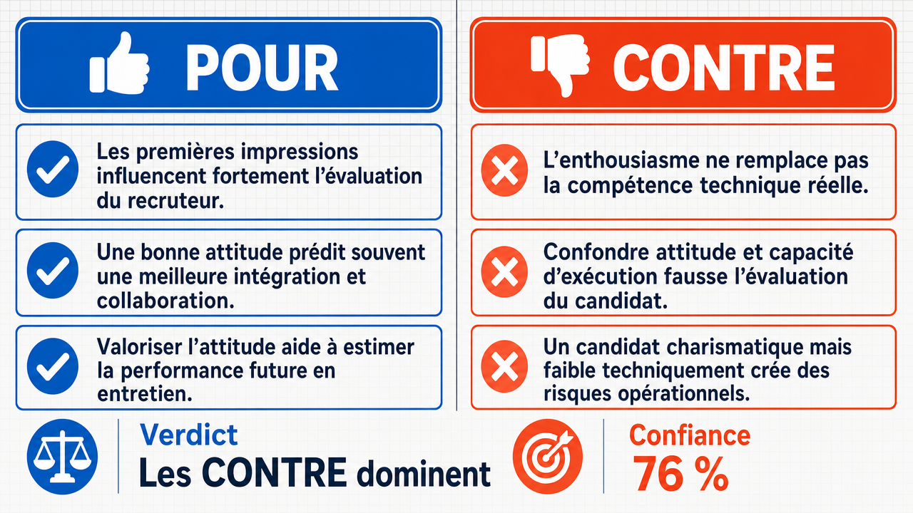 AI Debate Infographic: L'attitude d'un candidat, incluant son énergie et son enthousiasme, peut…