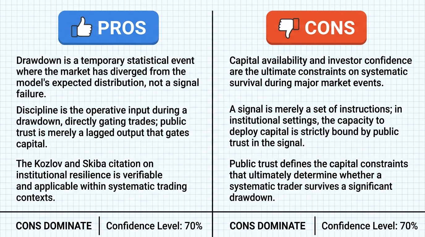 AI Debate Infographic: During a drawdown, a systematic trader's discipline to follow their own…