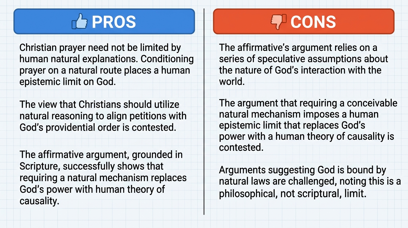 AI Debate Infographic: Christians should not condition their prayers on being able to conceive of…