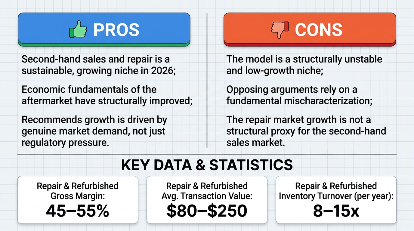 AI Debate Infographic: A business model focusing on selling and repairing second-hand bicycles…